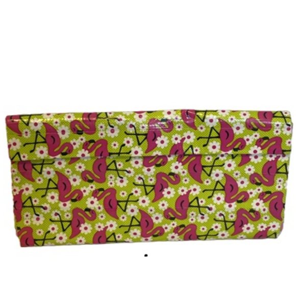 Clutch Duct Tape Wallet Green Pink Flamingo Pattern 7.5" x 4" Pocketbook Pouch - Picture 2 of 11